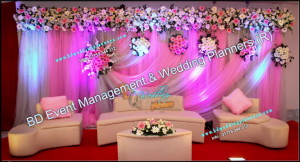 pink & white wedding stage decor